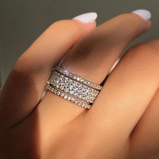 Round Simulated Diamond Women's Stunning Wedding Band Ring 14K White Gold Plated picture