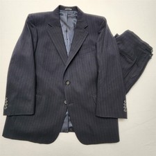 Vtg DAKS London 42S 34x28 Navy Pinstripe 100% Wool Hopsack Side Tab Pants Suit picture