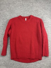 Athleta Sweater Womens Medium Red Chunky Knit Wool Blend Crew Neck Pullover picture
