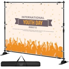 8x10Ft Banner Stand Heavy-Duty Backdrop Stand Telescopic Adjustable Repeat Step picture