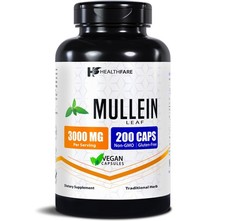Healthfare Mullein Leaf Capsules | 3000mg | 200 Count | Support Lung Cleanse picture
