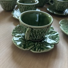 1970's Vintage PORTUGAL Bordallo Pinheiro Green Cabbage Leaf Tea Cup & Saucer ￼ picture
