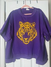 Fantastic Fawn Tiger Face Sweatshirt Size M Purple Yellow Rhinestone picture