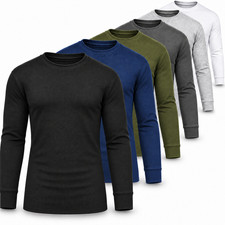 Men's Waffle Knit Thermal Long Sleeve Shirt Crew Neck Layering Tee Sizes S-2XL picture