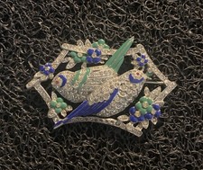 Stunning Vintage art deco Tutti Frutti style lovebirds brooch/pin picture