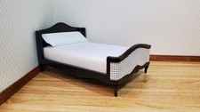 Dollhouse Double Bed Wood with Black Finish 1:12 Scale Bedroom Furniture picture