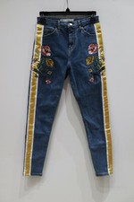 NWOT Topshop Women's Moto Jamie Floral patched jeans W25  02K60NMDT denim stripe picture