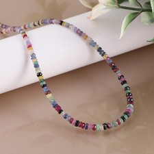 100%Natural Multi Sapphire Stone Beaded Handmade Necklace Faceted 925 Silver  picture