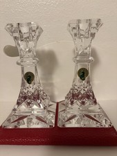 Vintage Waterford Crystal Lismore Square Base 6” Candlestick Holders w/ Stickers picture