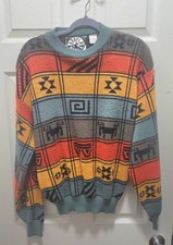 Hoopla World Sweater - Mens Large- Multicolored - Vintage 90s- Excellent Cond. picture
