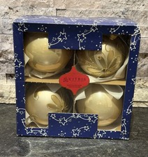 Vitbis Polish Hand-Blown Gold Glass Christmas Ornaments Set of 4 Floral Design picture