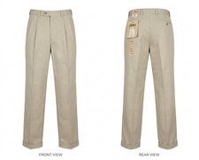 NWT FARAH Chinos Men’s 34x32 Beige Pleated Cuffed Dress Pants picture