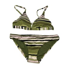 Seafolly Bikini Set Womens US 6 Green Pink Stripe Textured Triangle NEW picture