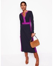Boden Catherine Ponte Midi Dress Plum Purple and Navy Blue Women Size 10 Medium picture