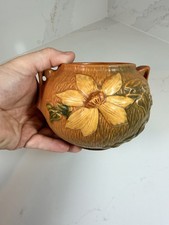 Vtg 1944 Roseville Clematis 455-4 Jardiniere Planter Autumn Brown Art Pottery picture