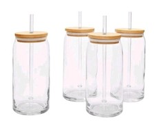 Mainstays Briar Can Glass Drinkware with Lids & Straws Set of 4 Viral picture