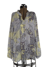 Susan Graver Bohemian 2Pc Sheer Overlay Flowy Blouse & Tank Size 2X Yellow Gray picture