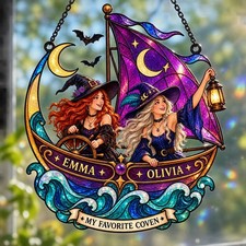 Personalized Witchy Friendship Gift, Custom Witch Besties Acrylic Suncatcher wit picture