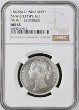 1840(B&C) INDIA RUPEE S&W-3.33 28 BERRIES VICTORIA BLAST WHITE NGC MS63 RARE R5 picture