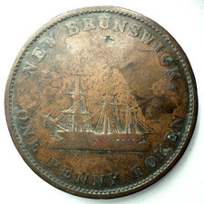 1843 New Brunswick One Penny Token Queen Victoria Copper Canadian Coin G picture