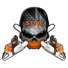 Chainsaw Decal Sticker Logger Skull Arborist Crossbones Wood Cutting Bucking USA picture