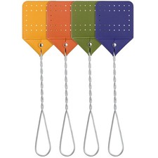 Zopeal 4 Pcs Sturdy Leather Fly Swatter 17 Inch Orange, Green, Yellow, Purple picture