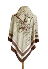 S59# VTG GUCCI Silk Scarf Birds Botanical Pond Heron Reeds Beige Brown Foulard picture