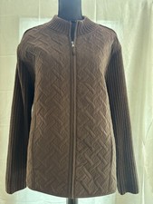 EFFECI Women's Brown Zip Front Knit Sweater Jacket 2X Quilted Textured Pockets picture