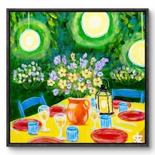 Original 12x12 Garden Party Table Acrylic Painting Impressionist Canvas Art picture