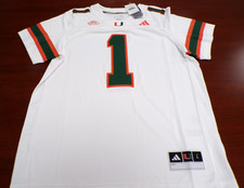 NEW ADIDAS NCAA MIAMI HURRICANES WHITE FOOTBALL JERSEY SIZE L $130.00 picture