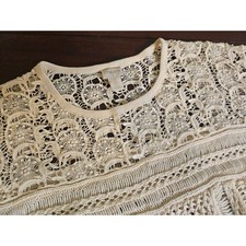 Chico's Crochet Knit Top Women 2 Cream Ivory Lace Mixed Pattern Short Sleeve picture