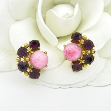 Vintage Elsa Schiaparelli Rhinestone Gumdrop Earrings Pink Purple picture