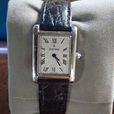 Concord Swiss Made Quartz Rectangle Watch White Roman Dial Black Leather Strap picture