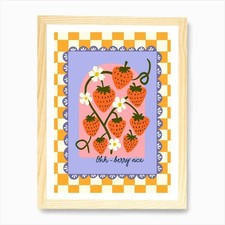 Ohh Berry Nice Strawberries and Blo Framed Wall Art Poster Canvas Print Picture picture