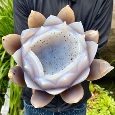 5.53LB Natural Agate Geode Carved Lotus Flower, Hand Carved Healing Crystal Home picture