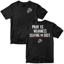 USMC Marines Pain Is Weakness Patriotic Fitness Men Cotton Graphic T-shirt picture