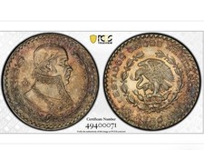 MS66 1966-Mo Mexico Silver 1 Peso, PCGS Trueview- Dual Sided Rainbow Toned picture