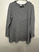 J Jill Women’s Medium Black Gray Striped Cotton Tunic Top Long Sleeve Coastal picture