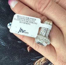  JTV Bella Luce White Diamond Simulant Platinum Over Sterling Silver Halo Ring  picture