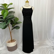 Vintage 90s Y2K Black Shimmer Floral Maxi Slip Dress Sz M/L Goth Formal picture