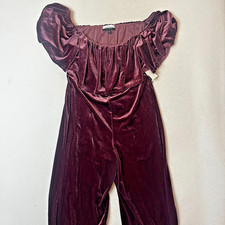 Eloquii Elements Burgundy Velvet Off Shoulder Wide Leg Jumpsuit Size 18 NWT picture