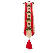 Vintage Felt Christmas Door Hanger Holly Berries Jingle Bells Red White Tassel picture