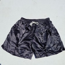 Mens 80s 90s Shiny Black Satin Nylon Soccer Shorts Size L/XL Glanz picture