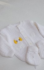 VINTAGE Baby/Infant Knitwear, Matching Cardigan + booties, White, 6-9Months picture