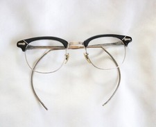 Shuron Vintage Black Silver 46 Aluminum Browline Eyeglasses Frames USA Retro picture