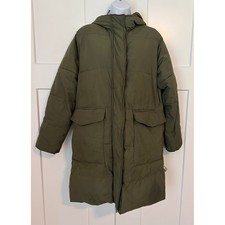 Everlane ReNew Long Puffer Coat Olive Green Surplus Hooded Parka Small picture