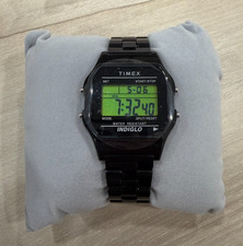 Timex T80 36mm Glossy Black Resin Bracelet LCD Digital Stopwatch Men's Watch picture