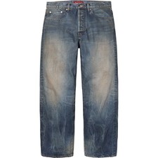 Supreme Distressed Loose Fit Selvedge Jeans Washed Indigo 36 FW25 NWOT picture