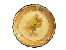 VTG-Hand Painted-Porcelain Plate-Yellow Roses-Scalloped-Art Nouveau Style-10” picture