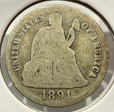1891-S Seated Liberty Dime 10C Silver U.S. Coin - G (U437) picture